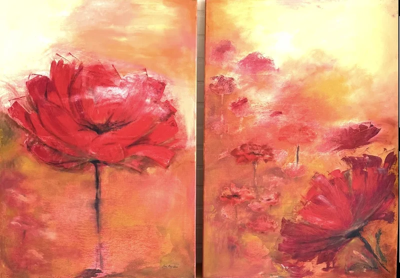 Oljemålning Samspel (en diptyk) av Åsa Myrsten