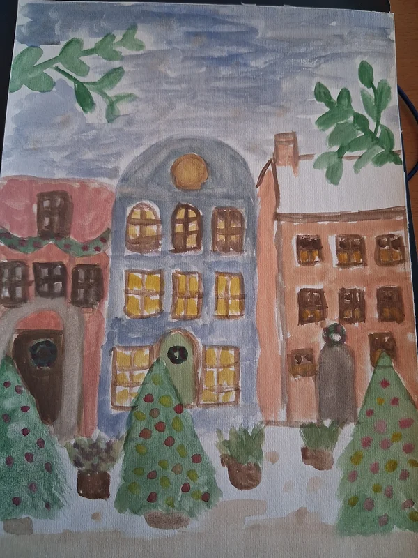 Akvarell Christmas town/ village av Katja Tuovila