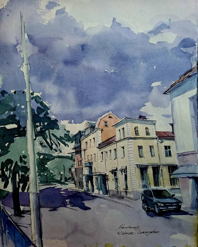 Akvarell Kalmar Larmgatan av Olha Shevchenko