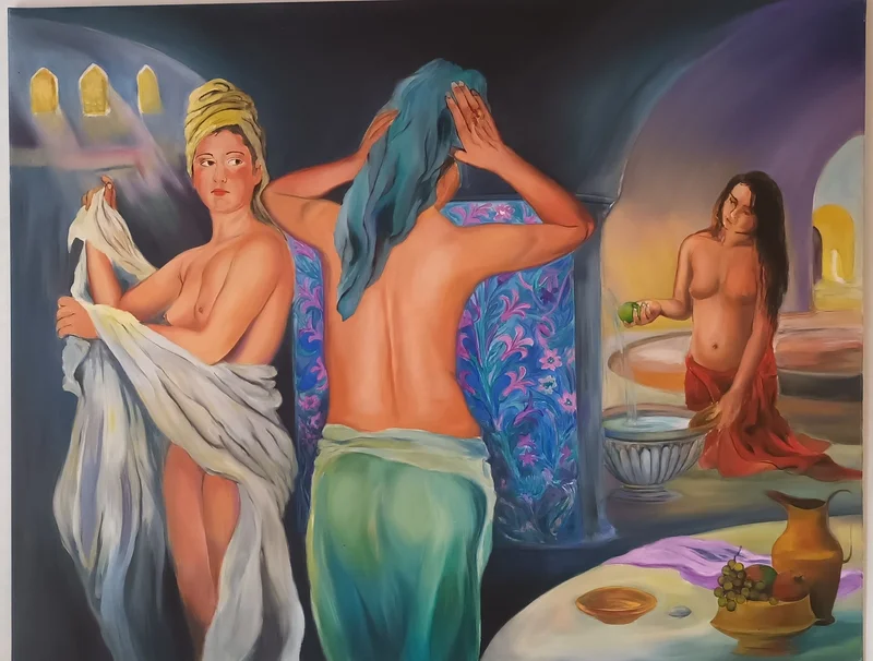 Oljemålning Kvinno Bad av Ley M. Yalcin