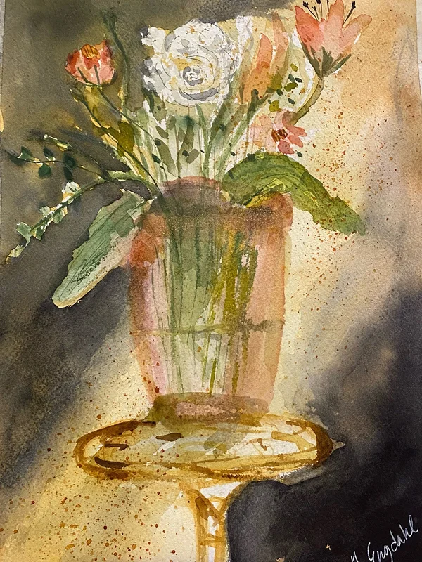 Akvarell Flowers! (on a golden piedestal) av Jenny Engdahl