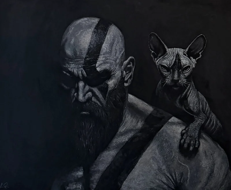 Akrylmålning God of Purr av Sandra Reiche