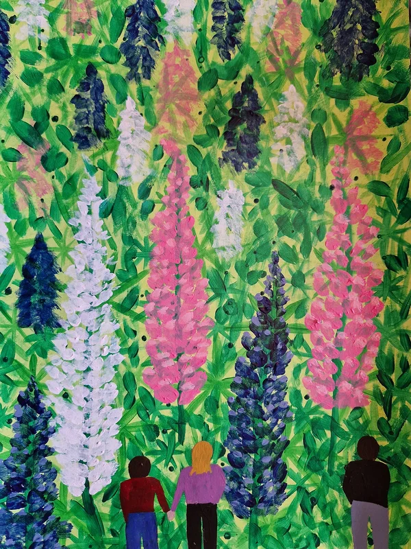 Akrylmålning Lupinbarn av Therese Klaar