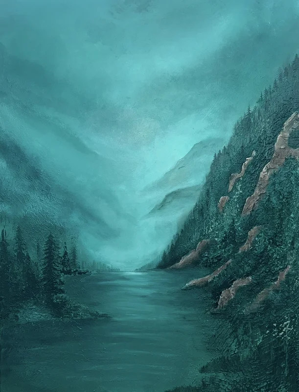 Akrylmålning Mountains Mist av Felicia Kall