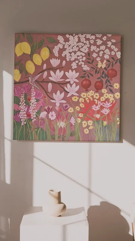 Oljemålning Blooming desert av Eila Fredriksson