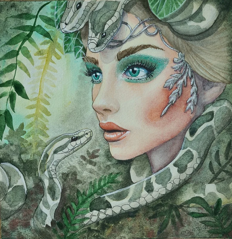 Akvarell Gaze of Medusa av Maria Blom