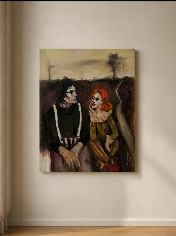 Oljemålning The Mime and the Words of Love av Lola Amethyst