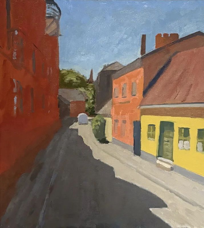 Oljemålning Gathus i Lund av Joakim Bernhardsson