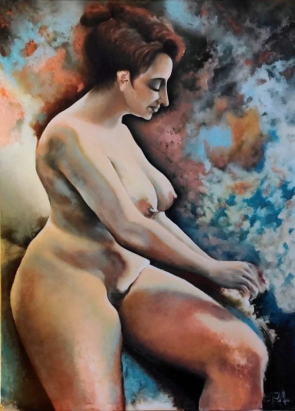 Oljemålning Nudo in blue av Eduardo Bava