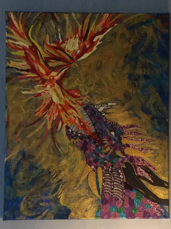 Oljemålning Dragon fire av Anna Wigstad