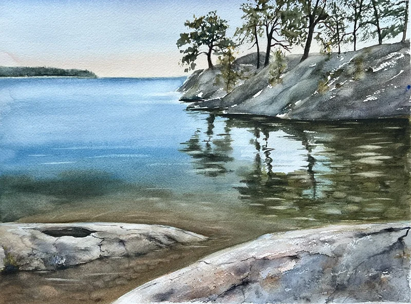 Akvarell Klippor vid Vänern II av Eva Hörnlund