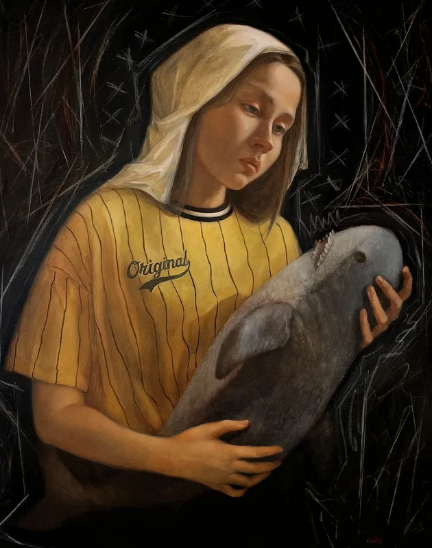 Akrylmålning Girl with the Fish av Olena Shastina