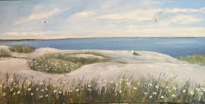 Akrylmålning Blomstersymfoni vid havet av Marie-Louise Ljungberg