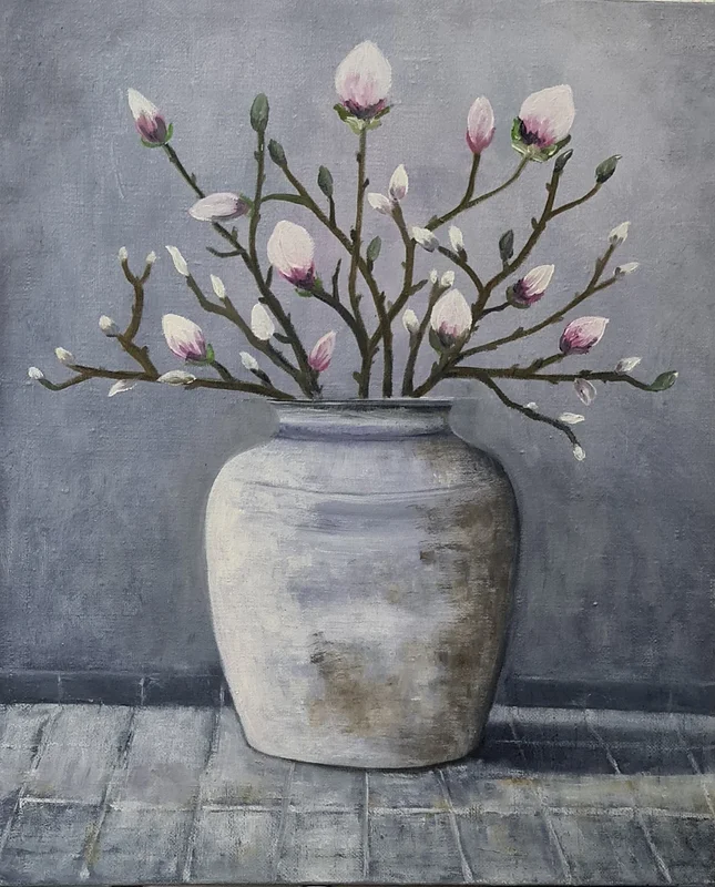 Oljemålning Magnoliablommor av Monika Nilsson