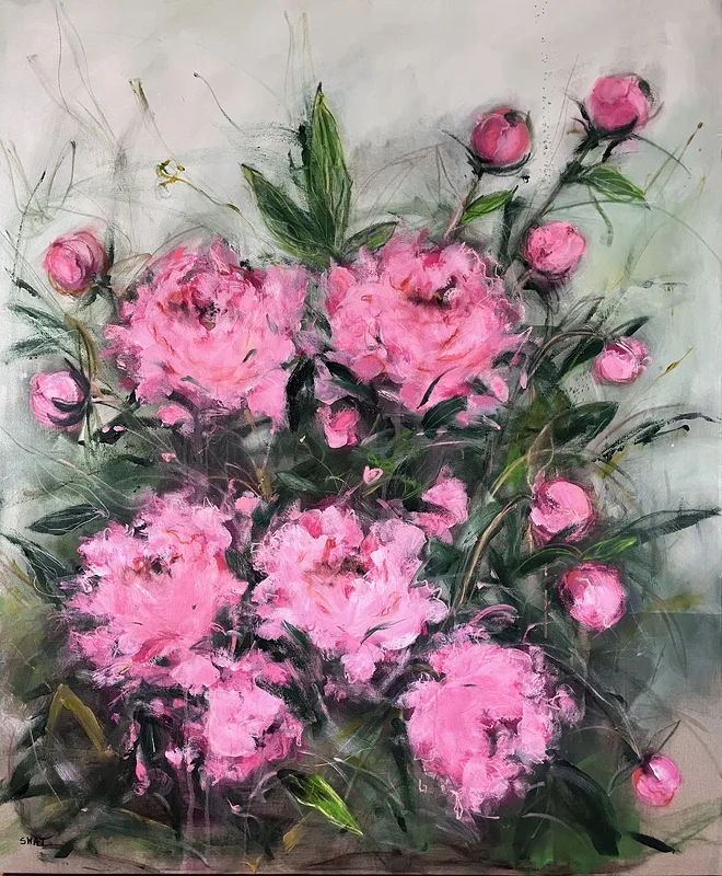 Akrylmålning Blommor på linneduk av Ilona Swat