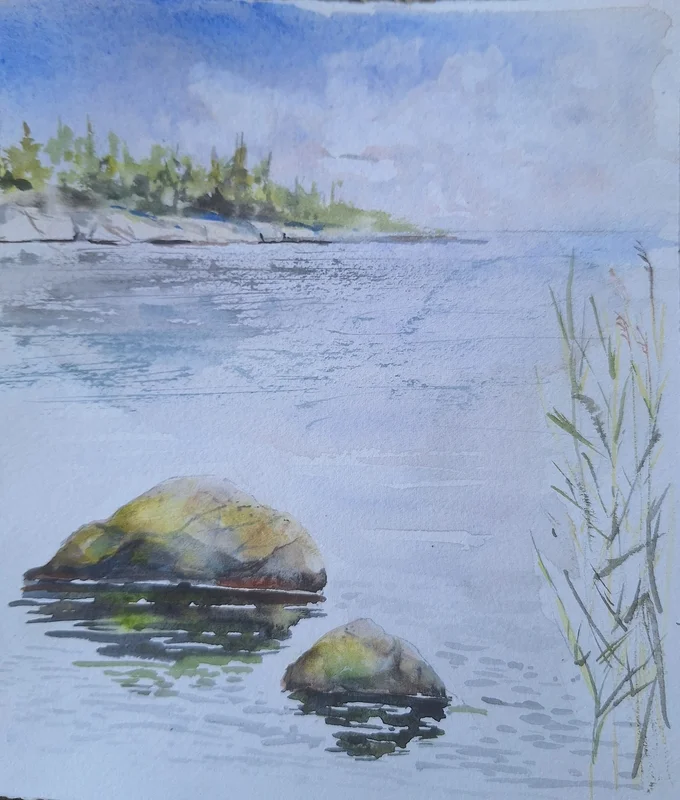 Akvarell Arholma av Petra Skogsberg