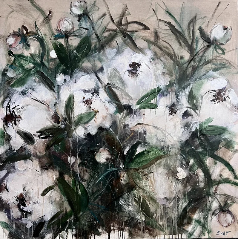 Akrylmålning Blommor i beige av Ilona Swat