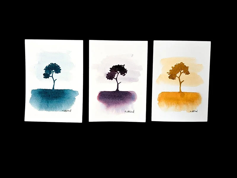Akvarell Trees triptych av Annika Eklind