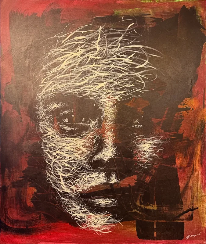 Akrylmålning Contours in darkness av Simon Miedinger