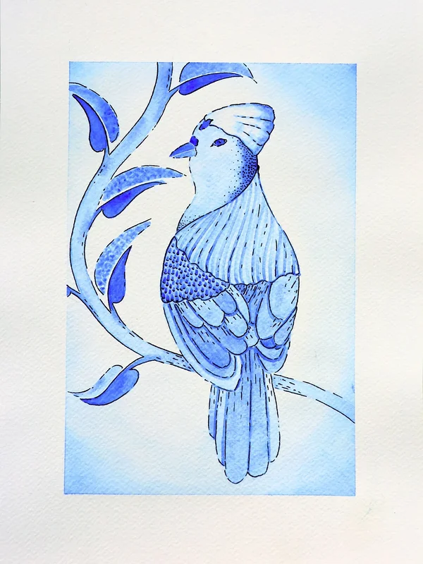 Akvarell Blue Bird Branch av Salem Ydes