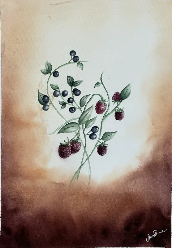 Akvarell Berries av Anna Roos Friden