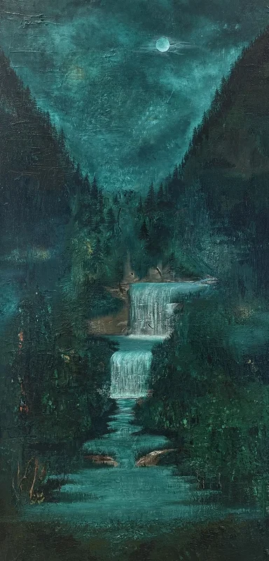 Akrylmålning Moonlit Cascade av Felicia Kall