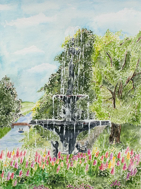 Akvarell Promenad genom parken av Filippa Neergaard