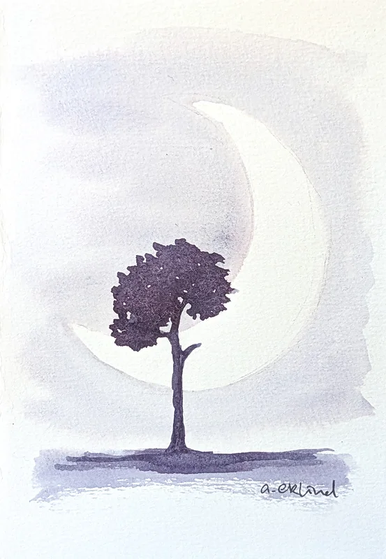 Akvarell Moon and Tree II av Annika Eklind