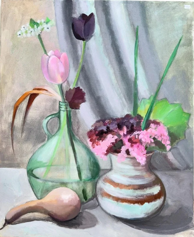 Akrylmålning Stilleben med vår blommor. av Loretta Nigals