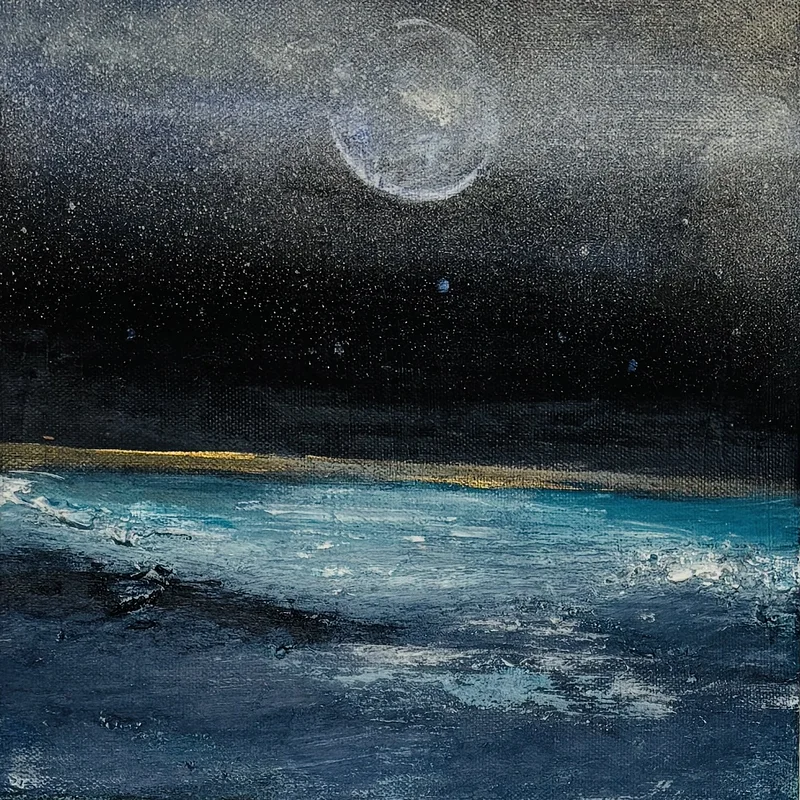 Akrylmålning Lunar tide x3 canvases av Donna Lee Johansson