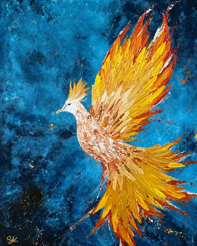 Akrylmålning Phoenix Rising av Safa Khalaf