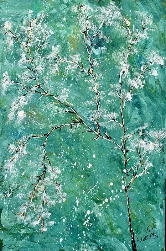 Akrylmålning White Flowers av Ninni Andersson