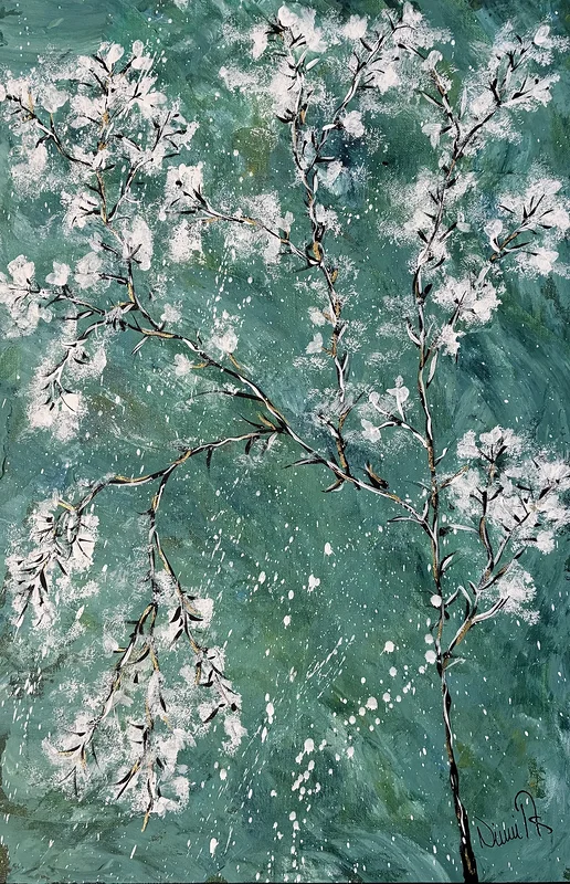 Akrylmålning White Flowers av Ninni Andersson