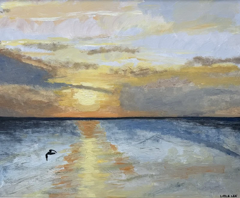 Akrylmålning Solnedgång vid havet av Little Lee