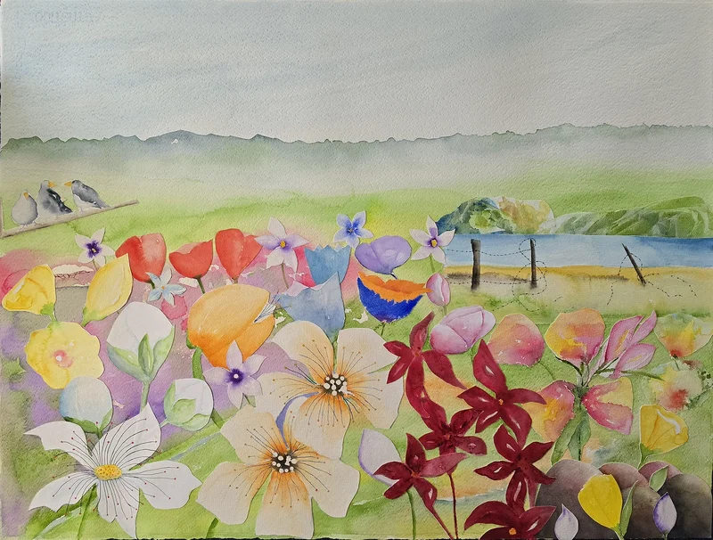 Akvarell Blomstercollage av Anita Lindgren