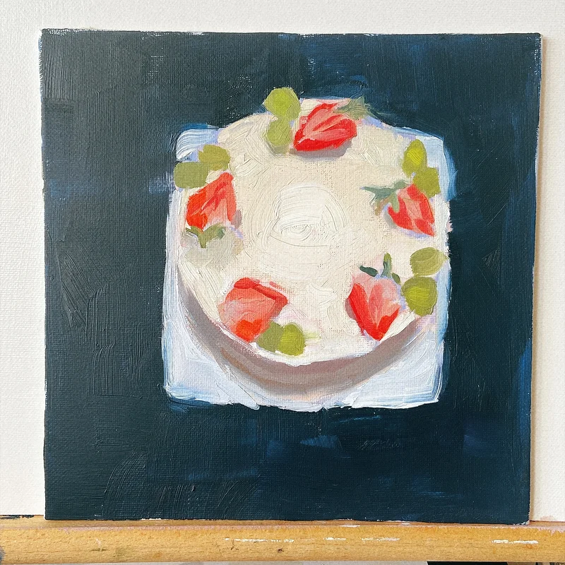 Oljemålning Strawberry cake av Yue
