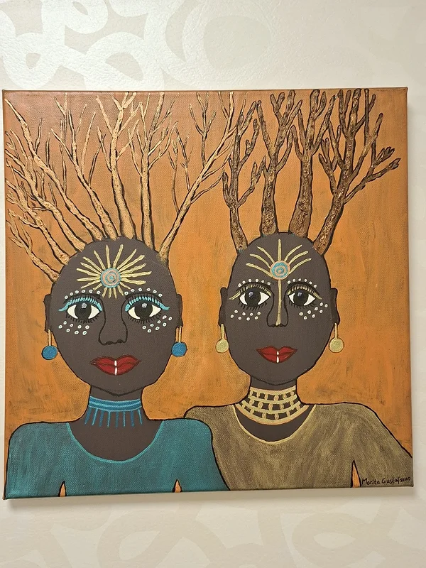 Akrylmålning Afrikanska kvinnor av Marita Gustafsson