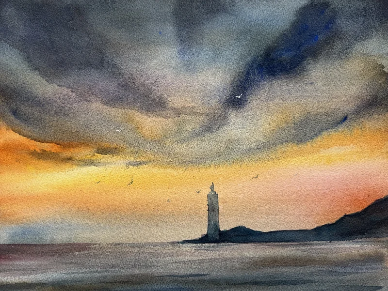 Akvarell Skomvær XXVII Lofoten Lighthouse av Zakia Khan