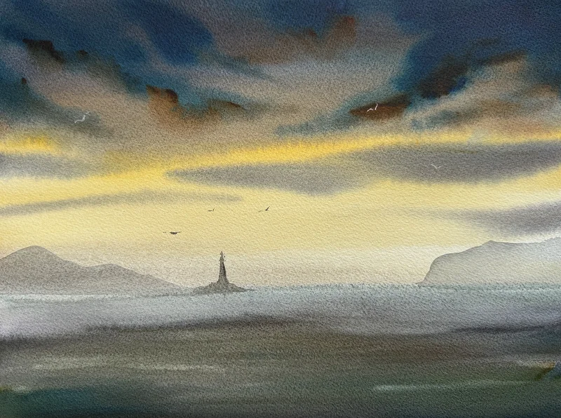 Akvarell Skomvær XXIX Lofoten Lighthouse av Zakia Khan