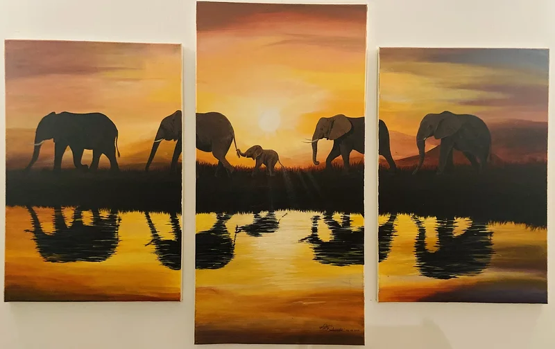 Akrylmålning Under en gyllene himmel av Hasini Bandaranayake