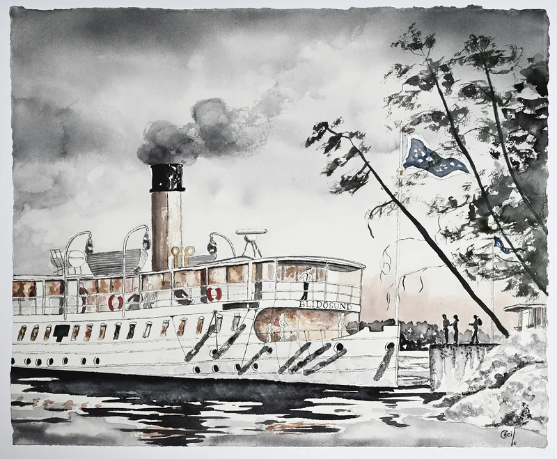 Akvarell Brokholmen nästa, Blidösund, av Cécile Hansson