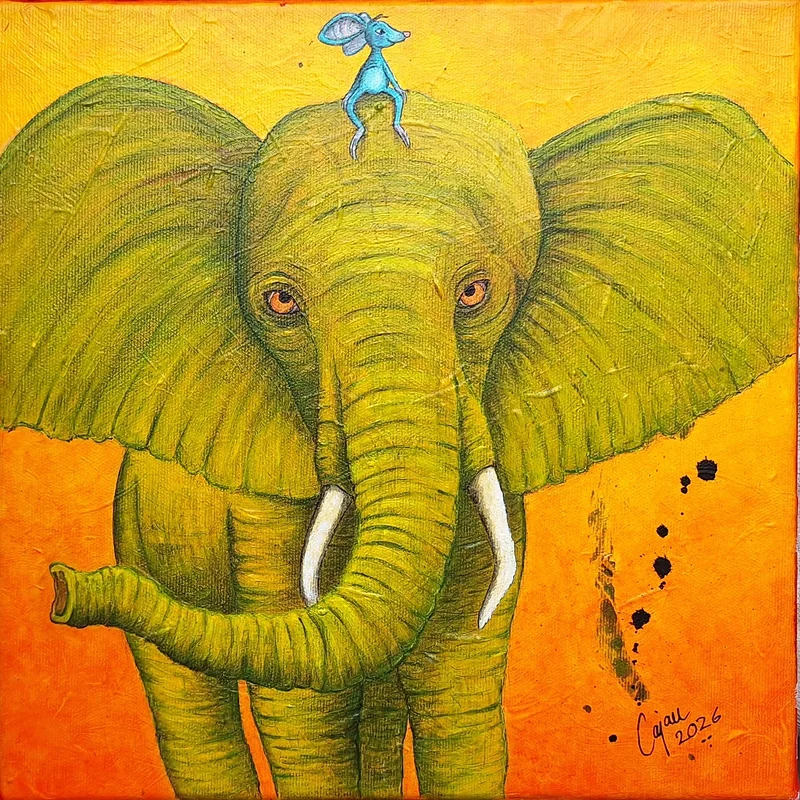 Akrylmålning Grön elefant av Carina Cajan Jansson