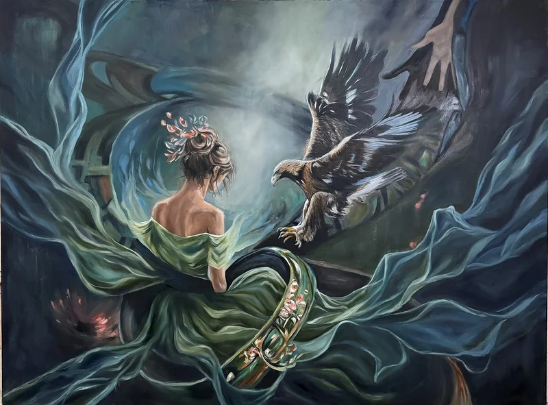 Oljemålning The Encounter av Marit Stjernberg