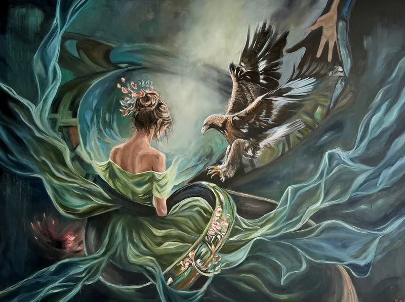 Oljemålning The Encounter av Marit Stjernberg