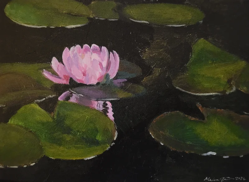 Akrylmålning Pink lily av Malva Forslin