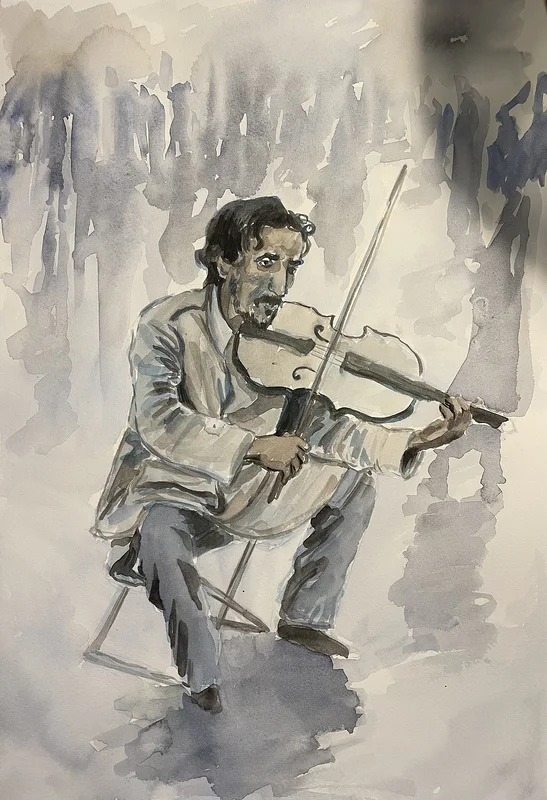 Akvarell Violinisten av Hilda Persson