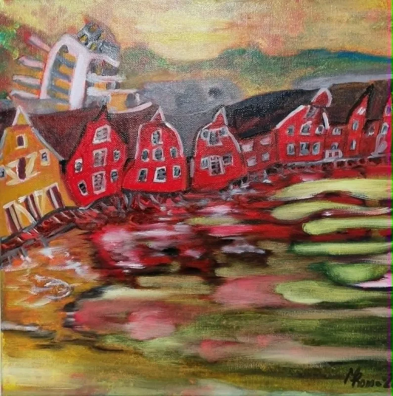 Oljemålning 302-26 Sjöbod av Mildrid Rømo