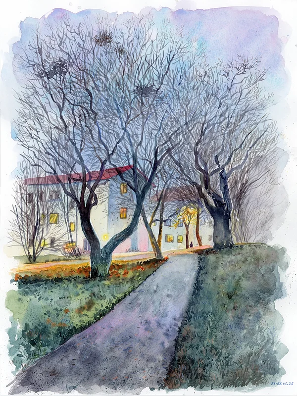 Akvarell Evening in the Minneberg av Anastasiia Mazeina