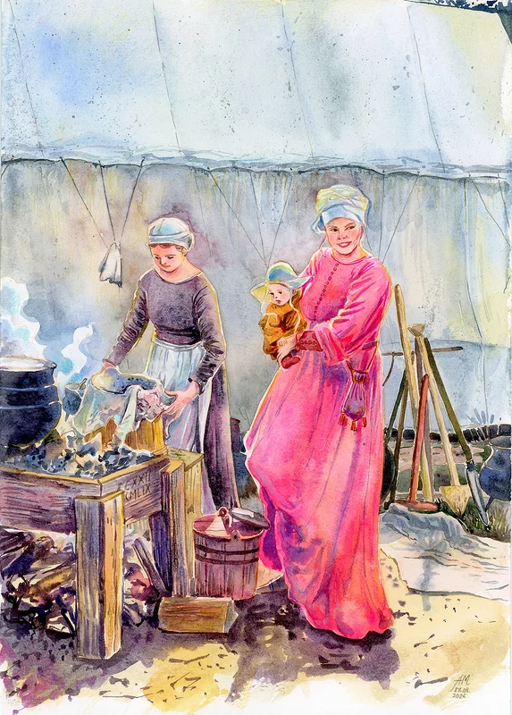 Akvarell Gotland's ladies at Medieval Week av Anastasiia Mazeina