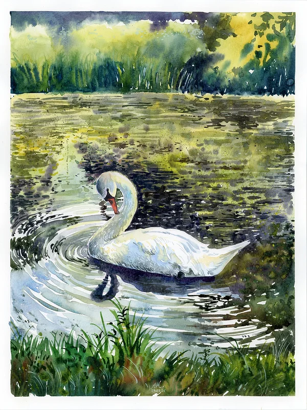 Akvarell On the black water av Anastasiia Mazeina